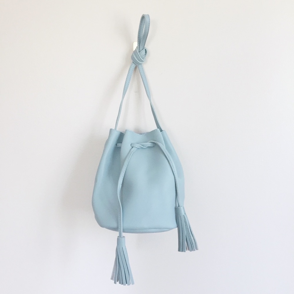 Boho Blue Drawstring Bucket Bag Crossbody Purse